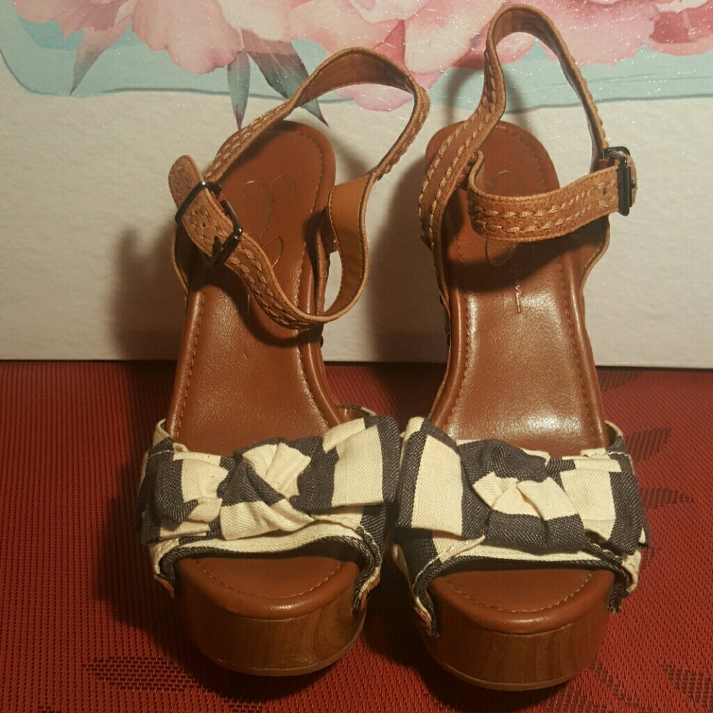 Jessica Simpson Striped Canvas & Wood Heels